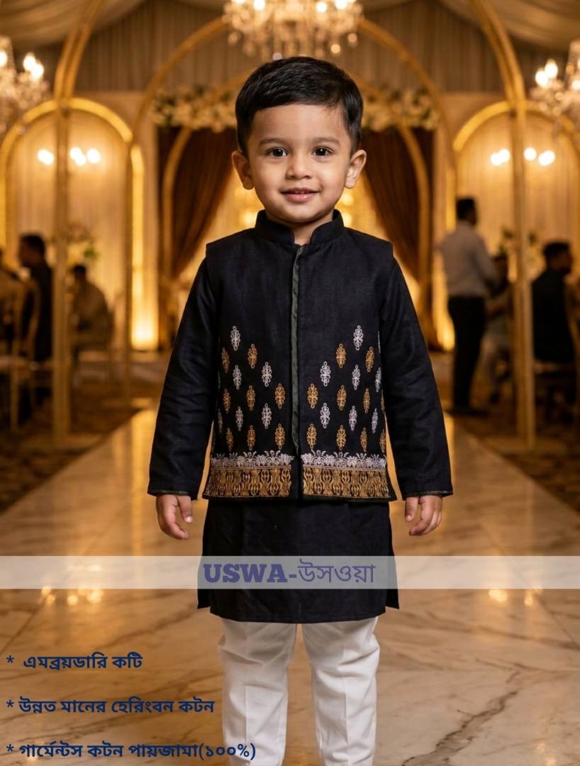 Party embroidery panjabi set - three piece panjabi / kurta/koti set for baby boys