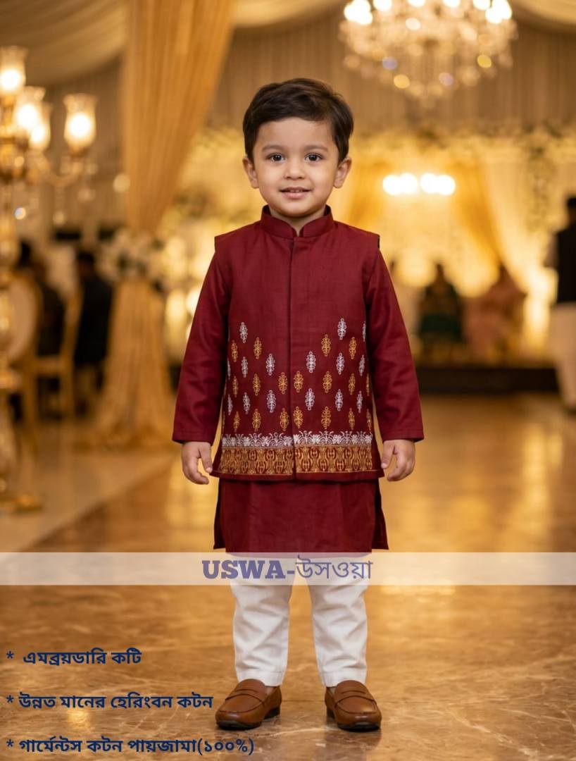 Party embroidery panjabi set - three piece panjabi / kurta/koti set for baby boys